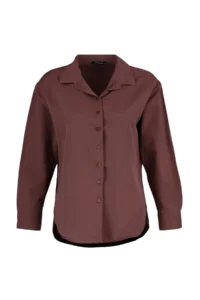 TRENDYOLMİLLA Brown Loose Fit Cotton Weaving Shirt - Image 7