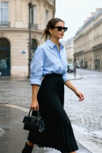 TRENDYOLMİLLA Mavi Tek with pocket Boyfriend/Wide Pattern Cotton Weaving Shirt