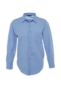 TRENDYOLMİLLA Mavi Tek with pocket Boyfriend/Wide Pattern Cotton Weaving Shirt - Image 7