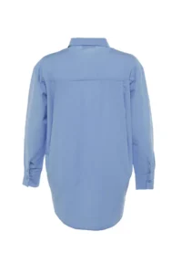 TRENDYOLMİLLA Mavi Tek with pocket Boyfriend/Wide Pattern Cotton Weaving Shirt - Image 8