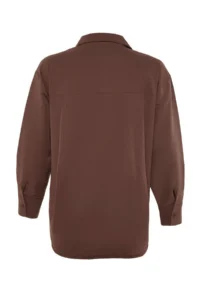 TRENDYOLMİLLA Brown Tek with pocket Boyfriend/Wide Pattern Cotton Weaving Shirt - Image 12
