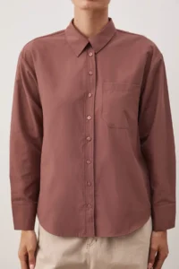 TRENDYOLMİLLA Brown Tek with pocket Boyfriend/Wide Pattern Cotton Weaving Shirt - Image 2