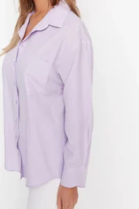 TRENDYOLMİLLA Lilac Tek with pocket Boyfriend Wide Pattern Cotton Weaving Shirt - Image 4
