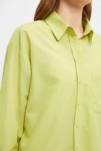 TRENDYOLMİLLA Yellow Tek with pocket Boyfriend/Wide Pattern Cotton Weaving Shirt - Image 7