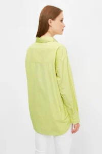 TRENDYOLMİLLA Yellow Tek with pocket Boyfriend/Wide Pattern Cotton Weaving Shirt - Image 8