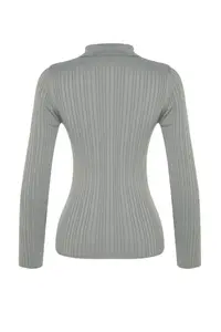 TRENDYOLMİLLA MINT Mercerized Look Ribbed Polo Shirt Collar Knitwear Cardigan - Image 7