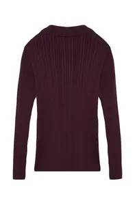 TRENDYOLMİLLA Plum Mercerized Look Ribbed Polo Shirt Collar Knitwear Bodysuit Cardigan - Image 7