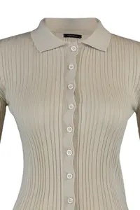 TRENDYOLMİLLA Stone Mercerized Look Ribbed Polo Shirt Collar Knitwear Cardigan - Image 8