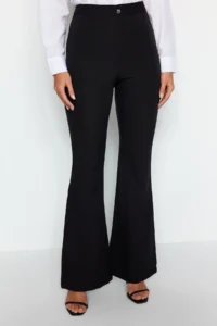 TRENDYOLMİLLA Black Flare flared leg High Waist Bootcut Weaving Dress Pants - Image 10