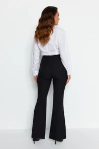TRENDYOLMİLLA Black Flare flared leg High Waist Bootcut Weaving Dress Pants - Image 11