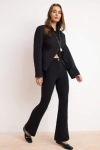 TRENDYOLMİLLA Black Flare flared leg High Waist Bootcut Weaving Dress Pants - Image 2