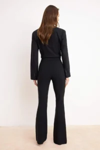 TRENDYOLMİLLA Black Flare flared leg High Waist Bootcut Weaving Dress Pants - Image 4