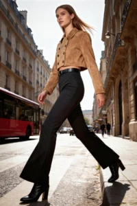 TRENDYOLMİLLA Black Flare flared leg High Waist Bootcut Weaving Dress Pants - Image 5
