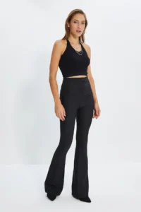 TRENDYOLMİLLA Black flared leg Flare Bootcut Weaving Dress Pants