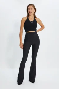 TRENDYOLMİLLA Black flared leg Flare Bootcut Weaving Dress Pants - Image 2
