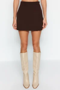 TRENDYOLMiLLA Bitter Coffee Double breasted Weaving Shorts Skirt - Image 10