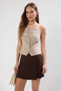 TRENDYOLMiLLA Bitter Coffee Double breasted Weaving Shorts Skirt - Image 2