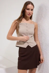 TRENDYOLMiLLA Bitter Coffee Double breasted Weaving Shorts Skirt - Image 3