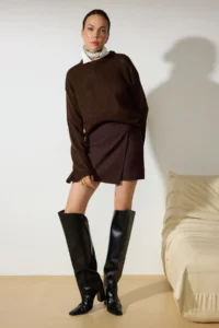 TRENDYOLMiLLA Bitter Coffee Double breasted Weaving Shorts Skirt - Image 6