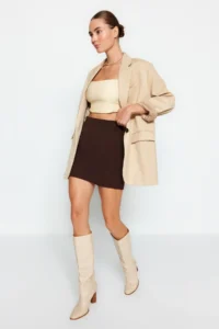 TRENDYOLMiLLA Bitter Coffee Double breasted Weaving Shorts Skirt - Image 7