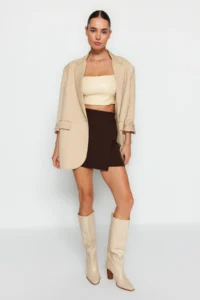 TRENDYOLMiLLA Bitter Coffee Double breasted Weaving Shorts Skirt - Image 8