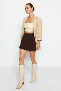 TRENDYOLMiLLA Bitter Coffee Double breasted Weaving Shorts Skirt - Image 9