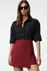 TRENDYOLMiLLA Burgundy Double breasted Weaving Shorts Skirt  Shorts & Bermuda - Image 2
