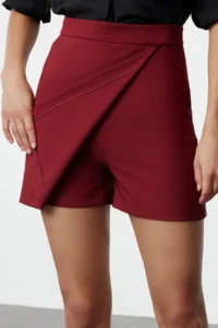 TRENDYOLMiLLA Burgundy Double breasted Weaving Shorts Skirt  Shorts & Bermuda - Image 4