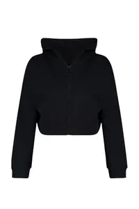 TRENDYOLMİLLA Black Basic Zippered Hooded Crop Thick Fleece Lined Knitting Sweatshirt - Image 6
