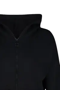 TRENDYOLMİLLA Black Basic Zippered Hooded Crop Thick Fleece Lined Knitting Sweatshirt - Image 7