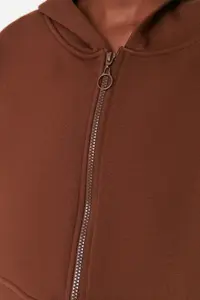 TRENDYOLMİLLA Brown Zippered Hooded Casual Cut Crop Thick Fleece Lined Knitting Sweatshirt - Image 3