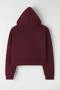 TRENDYOLMİLLA Burgundy Zippered Hooded Casual Cut Crop Thick Fleece Lined Knitting Sweatshirt - Image 6