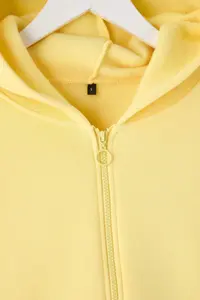 TRENDYOLMİLLA Light Yellow Zippered Hooded Casual Cut Crop Thick Fleece Lined Knitting Sweatshirt - Image 5