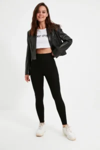 TRENDYOLMİLLA Black High Waist Basic Elastic Waist interlock Knitting Leggings