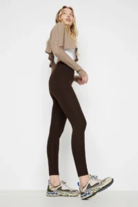 TRENDYOLMİLLA Brown High Waist Basic Elastic Waist Flexible interlock Knitting Leggings