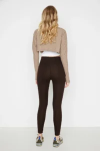 TRENDYOLMİLLA Brown High Waist Basic Elastic Waist Flexible interlock Knitting Leggings - Image 5
