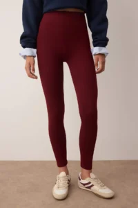 TRENDYOLMİLLA Burgundy High Waist Basic Elastic Waist interlock Knitting Leggings - Image 3