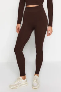 TRENDYOLMİLLA Dark Brown seamless/Seamless Full Size Knitting Sports Leggings - Image 3