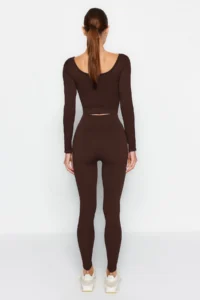 TRENDYOLMİLLA Dark Brown seamless/Seamless Full Size Knitting Sports Leggings - Image 5