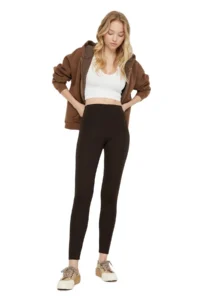 TRENDYOLMİLLA Brown Shaping Elastic Waist High Waist Knitting Leggings - Image 10