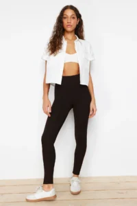 TRENDYOLMİLLA Brown Shaping Elastic Waist High Waist Knitting Leggings - Image 3