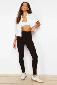 TRENDYOLMİLLA Brown Shaping Elastic Waist High Waist Knitting Leggings - Image 4