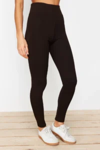 TRENDYOLMİLLA Brown Shaping Elastic Waist High Waist Knitting Leggings - Image 5