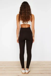 TRENDYOLMİLLA Brown Shaping Elastic Waist High Waist Knitting Leggings - Image 7