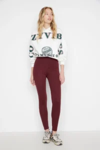 TRENDYOLMİLLA Burgundy Shaping Elastic Waist High Waist Flexible Knitting Leggings - Image 11