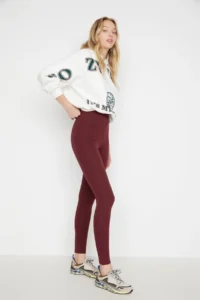 TRENDYOLMİLLA Burgundy Shaping Elastic Waist High Waist Flexible Knitting Leggings - Image 12