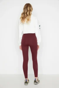 TRENDYOLMİLLA Burgundy Shaping Elastic Waist High Waist Flexible Knitting Leggings - Image 14