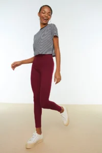 TRENDYOLMİLLA Burgundy Shaping Elastic Waist High Waist Flexible Knitting Leggings - Image 4
