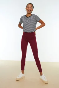 TRENDYOLMİLLA Burgundy Shaping Elastic Waist High Waist Flexible Knitting Leggings - Image 6