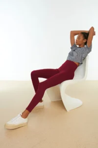 TRENDYOLMİLLA Burgundy Shaping Elastic Waist High Waist Flexible Knitting Leggings - Image 7
